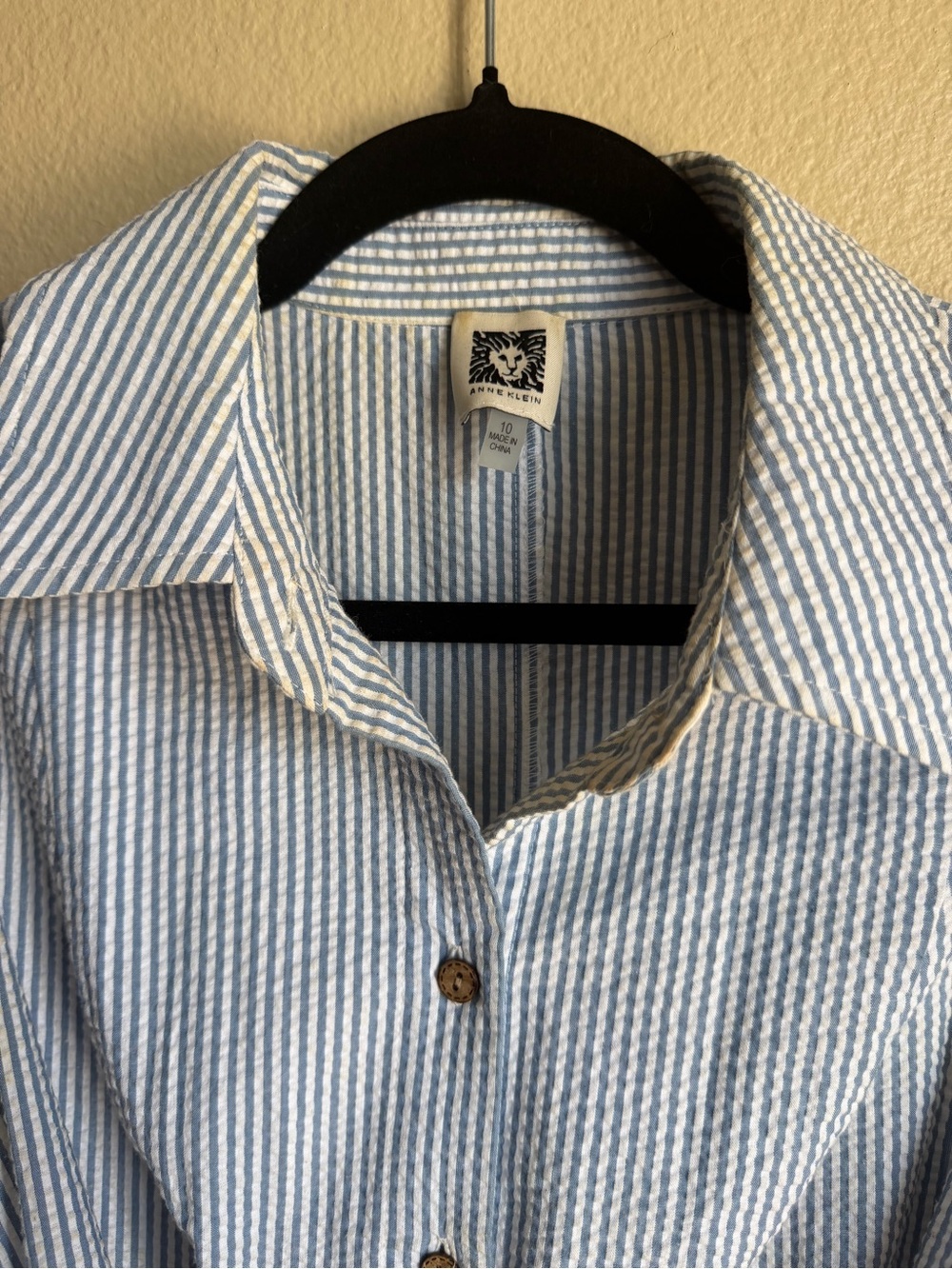 Anne Klein Light Blue and White Sleeveless Midi Shirt Dress - Picture 2 of 4